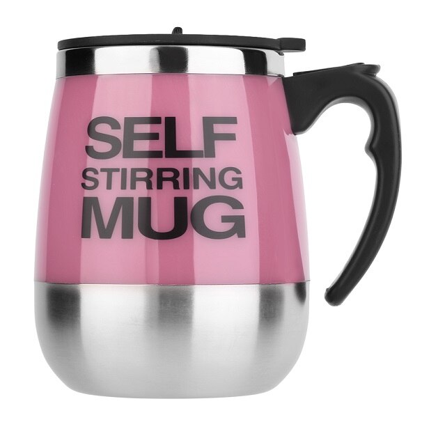 450ml rostfria självomrörande muggar automatisk blandningsmugg för mjölk te kaffekopp kontor elektrisk lazy dubbelisolerad kopp: Rosa