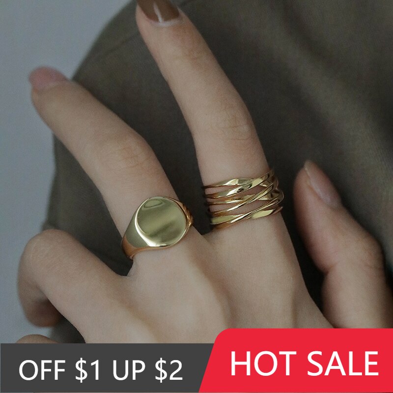 POPACC Irregular Round Circle Geometric Ring Gold Silver Color Open Finger Ring For Women Men