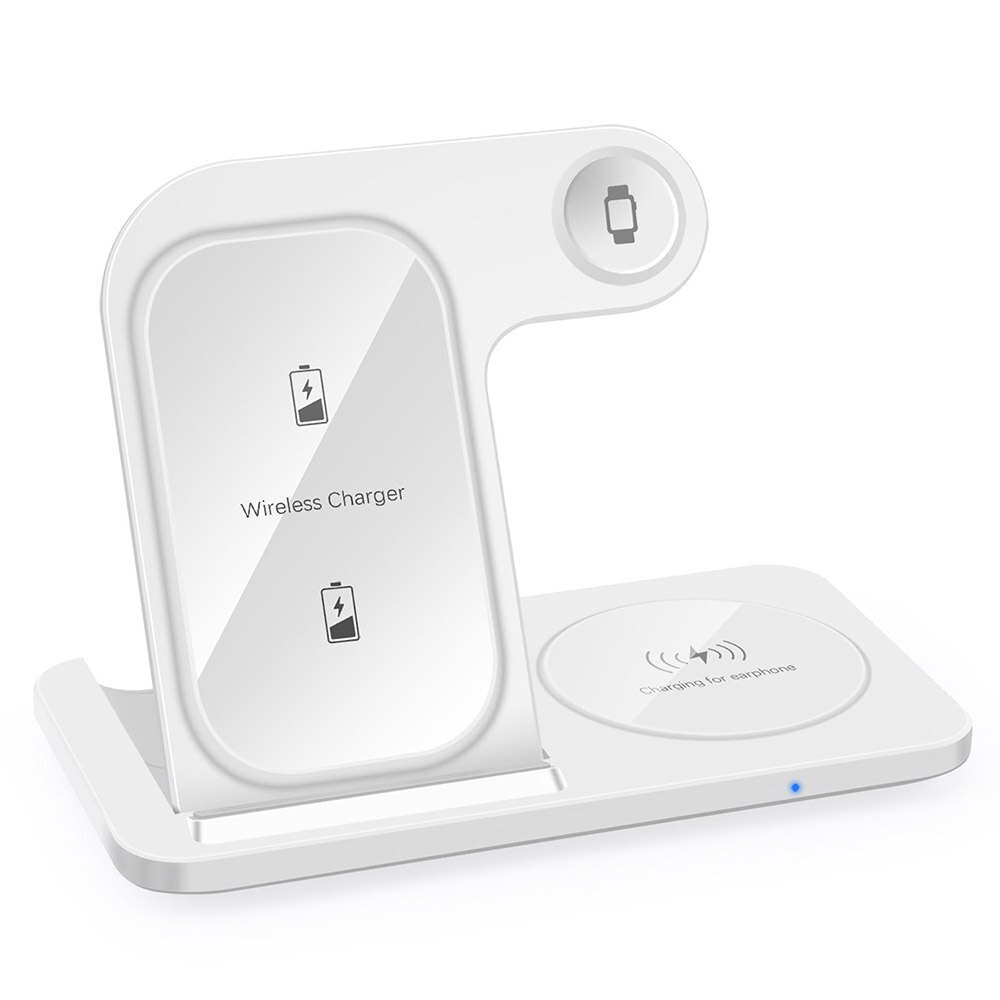 3 In 1 15W Fast Qi Wireless Charger Stand for iPhone 13 12 11 XR X 8 Airports Pro Apple Watch 7 6 Foldable Charging Phone Holder: white