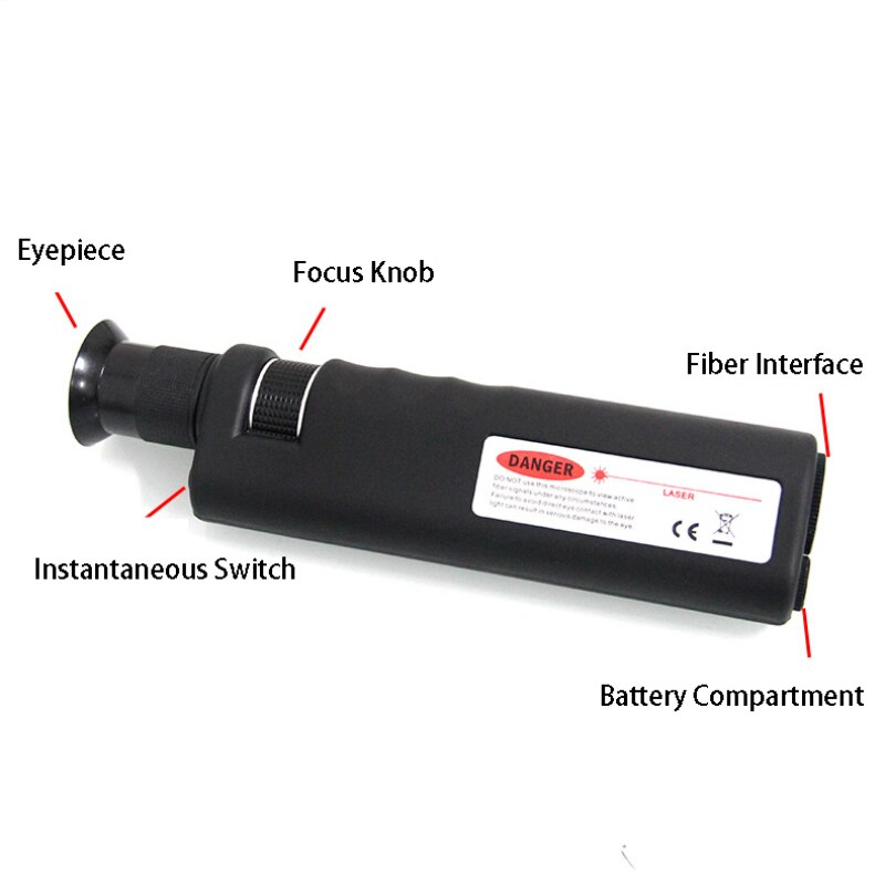 Microscopio de inspección óptica de fibra, herramienta de mano de 200x/400x, iluminación LED, goma antideslizante