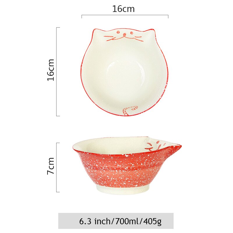 1pc dos desenhos animados kitty cerâmica jantar tigela pintados à mão gato porcelana tigela de arroz tigela de macarrão tigela de sobremesa utensílios de mesa: 6.3 inch Red