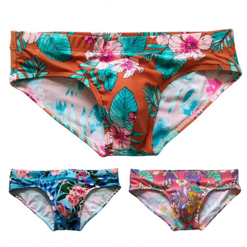 Trendy Men Swimming Trunks Floral Print Swimming Shorts Elastic Colorful Quick Dry Swimming Shorts