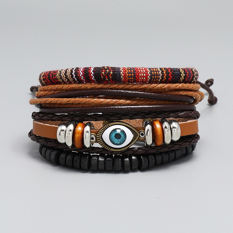 Jahrgang Punk mehrschichtig-wickeln Leder Armbänder Männer Schmuck Punk Auge Reize Armbinde für Frauen Armreif