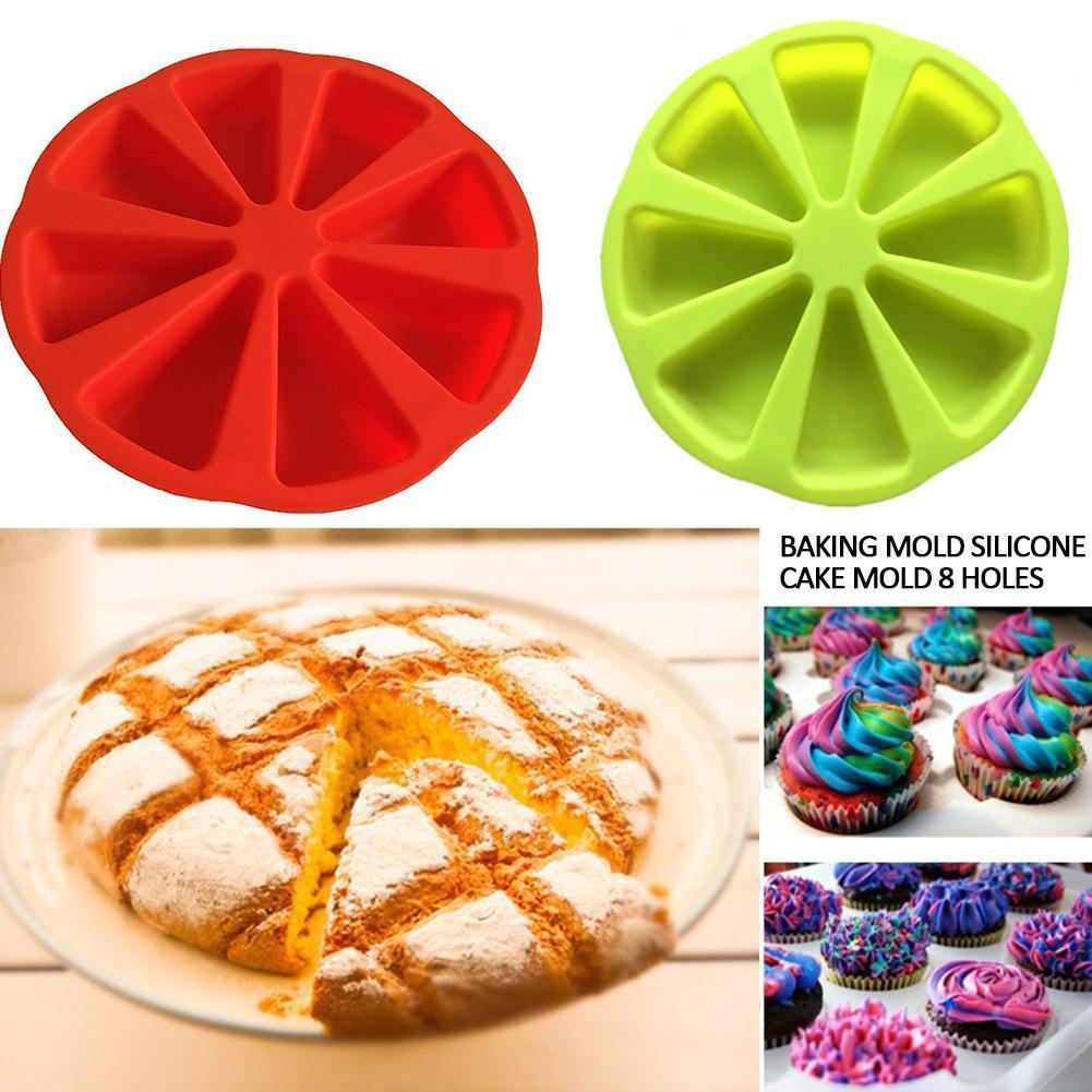 8-Gat Scoren Silicone Mold Oranje Vorm Pizza Tray Tools Bakken Cake Bakken Fondant Pan Muffin Driehoek Bakvormen T7V0