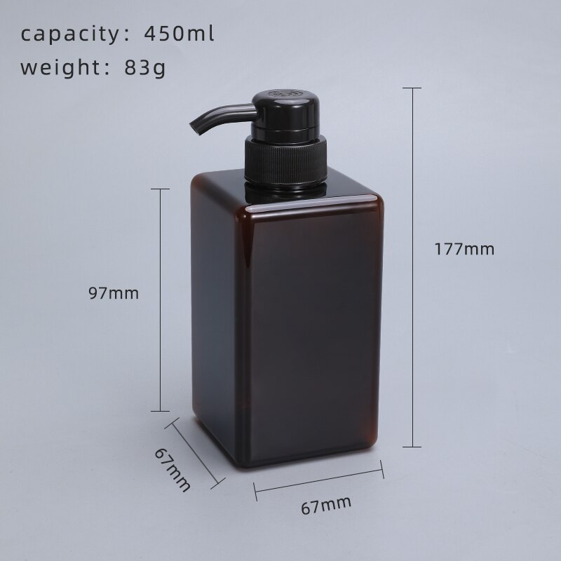 250Ml, 450Ml, 650Ml Dikker Vierkante Hervulbare Fles Petg Douchegel Shampoo Vloeibare Zeep Dispenser Container 1Pc: 450ml brown