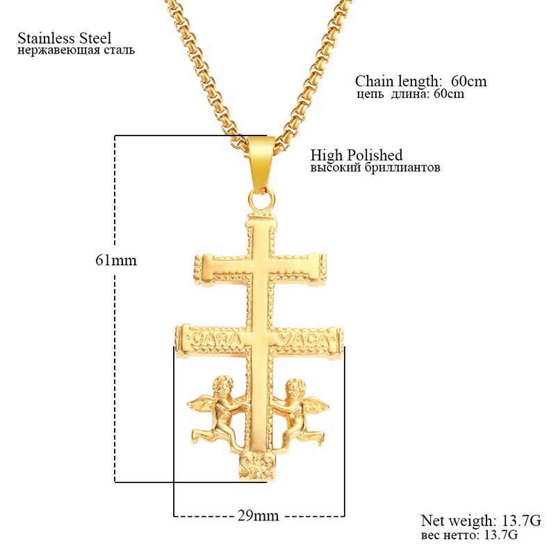 Rir Gold Katholieke Caravaca Kruisbeeld Orthodoxe Rusland Kruis Ketting Hanger Met Cherub Angel Beste Christelijke Kettingen Voor Mannen: Big Gold