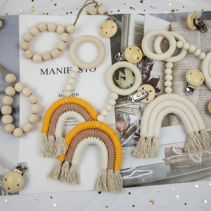 Weven regenboog hangende baby bijtring speelgoed gehaakte houten ring babyshower babyspeelgoed