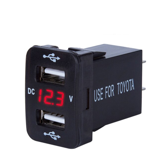 1pc 4.2A 12V Dual USB Car Charger Socket Voltmeter Power Adapter Fits For Toyota: Blue