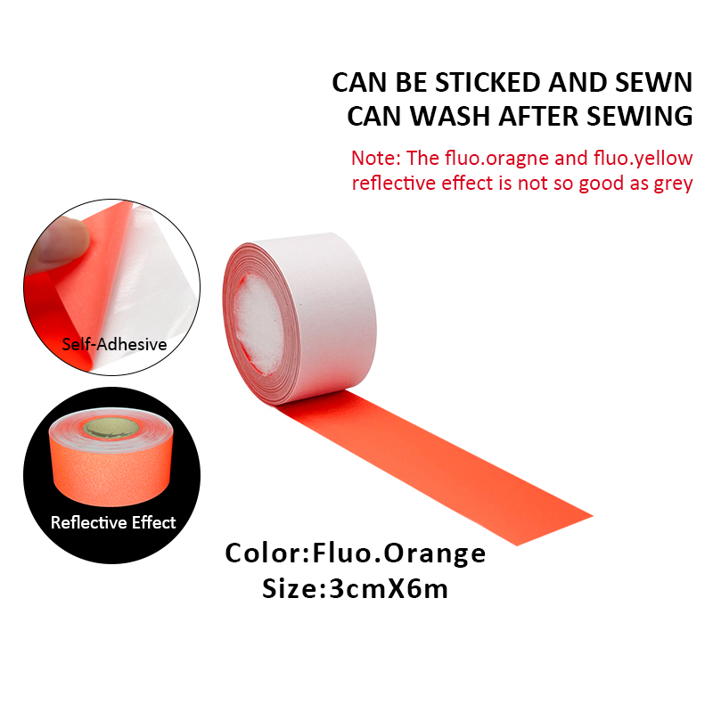 Self-Adhesive Reflective Sticker for Bag Car Clothes DIY Cutting Multi-Size Fluorescent Orange: 3cmX6m