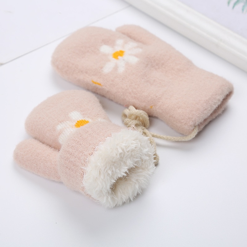 Balleenshiny Winter Warme Wanten Voor Kinderen Aged 0-3 Pluche Gebreide Halter Handschoenen Verdikte Kinderen Warme Outdoor Afdrukken Wanten
