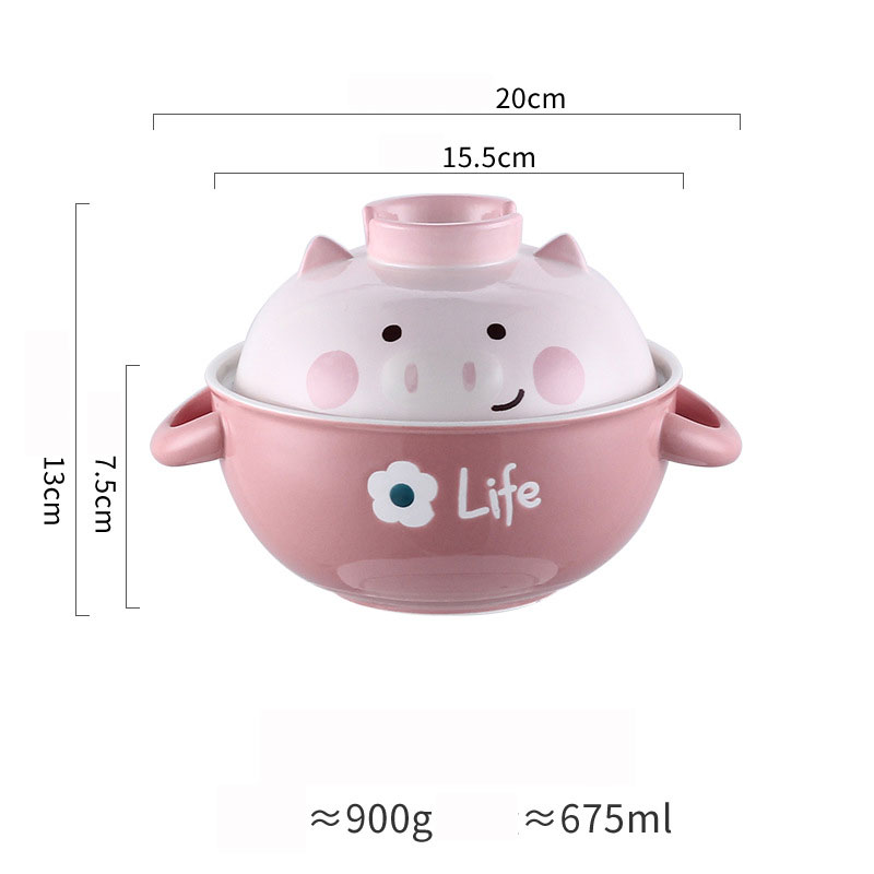 Cuencos de cerámica con tapa de dibujos animados japoneses, cuencos con tapa de oso Panda, gato, cerdo, fideos, Ramen, fruta, ensalada, sopa, bandeja, novedad: Pig