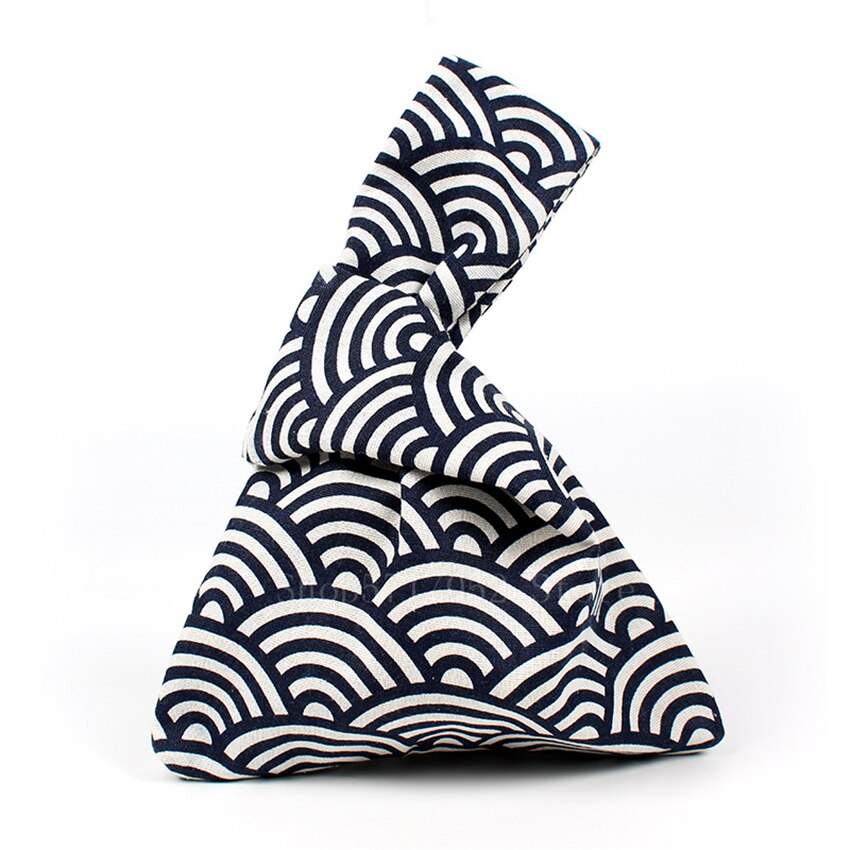 Bolsa de estilo japonés a rayas para la muñeca, bolso portátil con nudo pequeño, bolsa estampada para estudiantes, bolsas delicadas de algodón para el almuerzo, 1 ud.: Color7