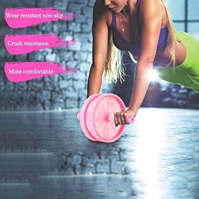 Roue abdominale rose, matériau en caoutchouc anti-dérapant, doubles rouleaux muets solides, équipement de Fitness de sport à domicile