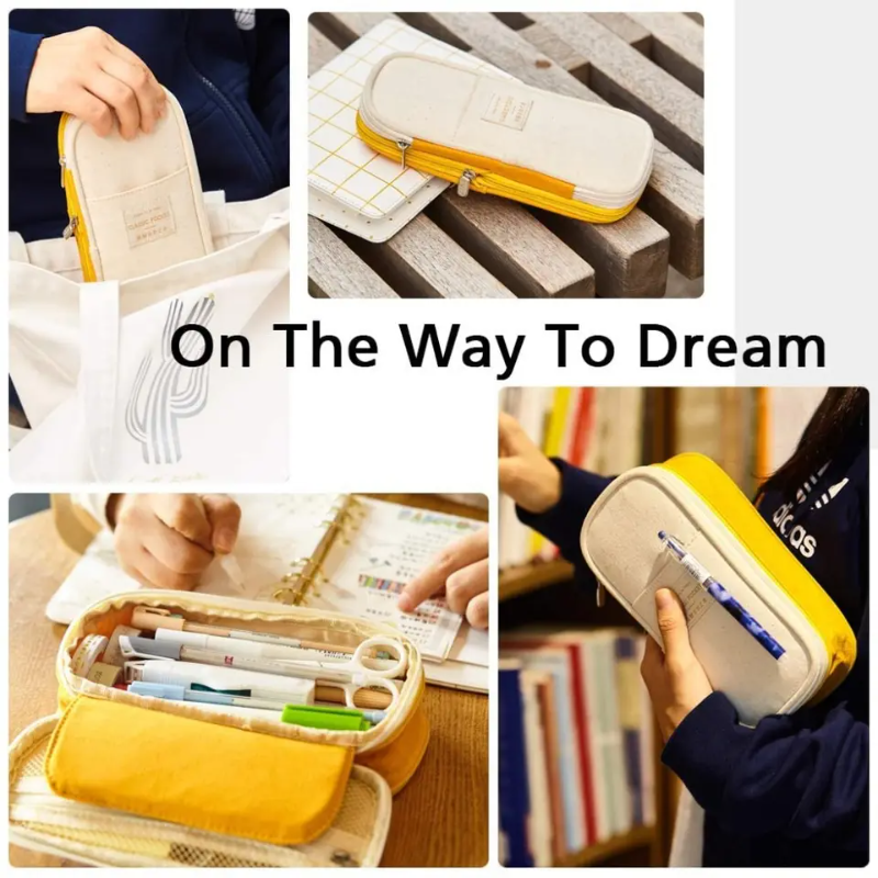 Kids Students Double Sided Pen Bag Pencil Case Special Dual Canvas Pocket Storage Bag Pouch Stationery School Trave Case Bay