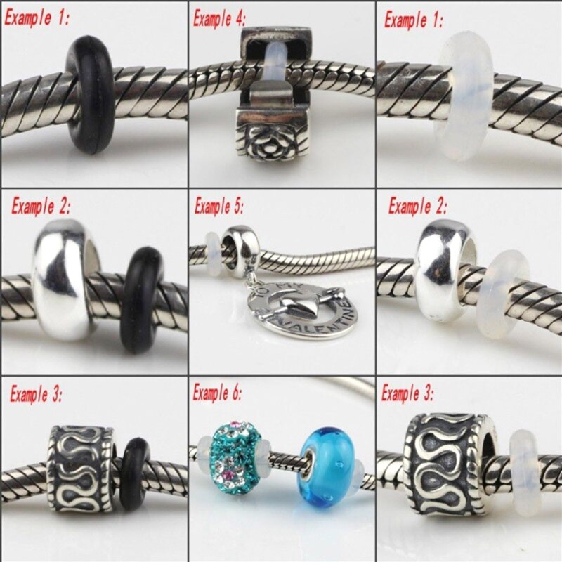 100Pcs Silicone Rubber Stoppers Ring Bead Charms Bracelets Compatible for Use Alone or with Clip Lock Spacer Charm Beads