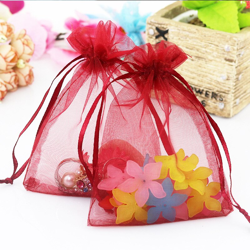 10 stücke 10x15 cm transparent Organza Beutel Hochzeit Geburtstag Party Süssigkeit Schokolade Taschen Weihnachten Halloween Kasten Verpackung taschen: Burgund
