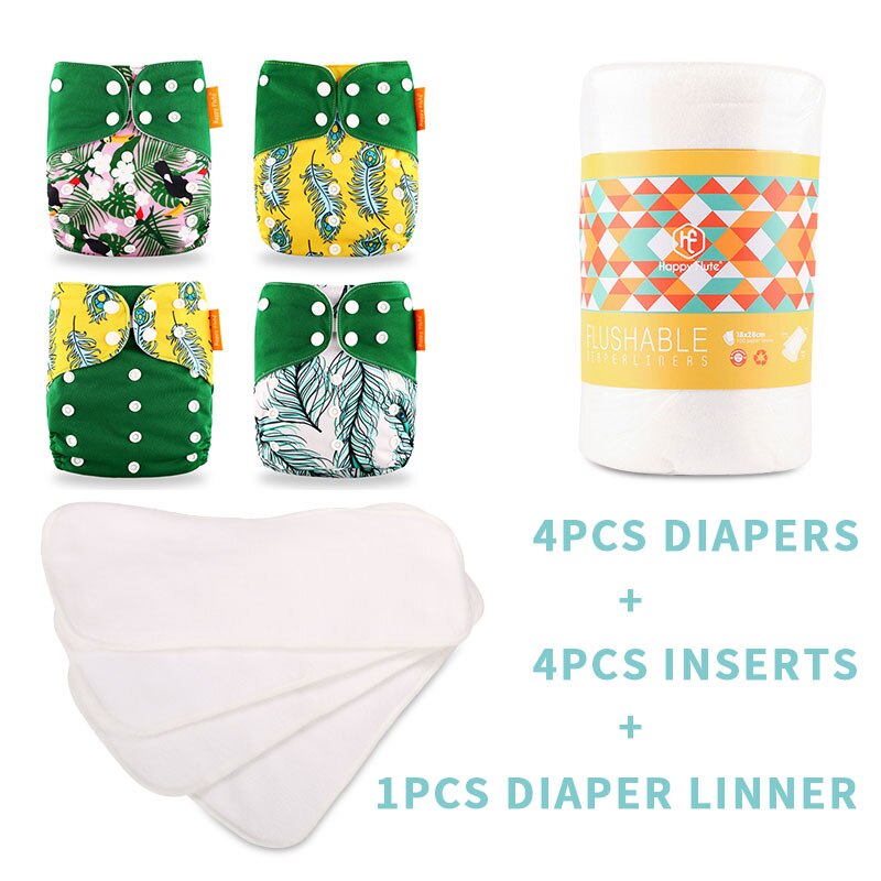 Happyflûte-couche lavable réutilisable, 4 Inserts + 1 couche jetable, taille ajustable, convient aux bébés de 3 à 15KG