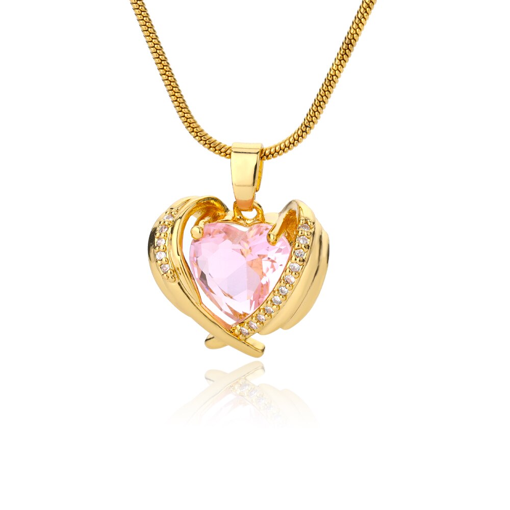 Niedliche rosa halskette mit herzanhänger aus kristall für damen, edelstahl, goldene choker-kette, einteiliges schmuckstück für partys: Default Title
