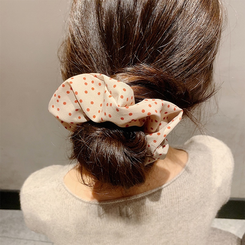 Chiffon Scrunchie Stretch Headbands Dot Plaid Headwear Women Girls Elastic Hair Rubber Bands Hair Ropes Hair Accessories