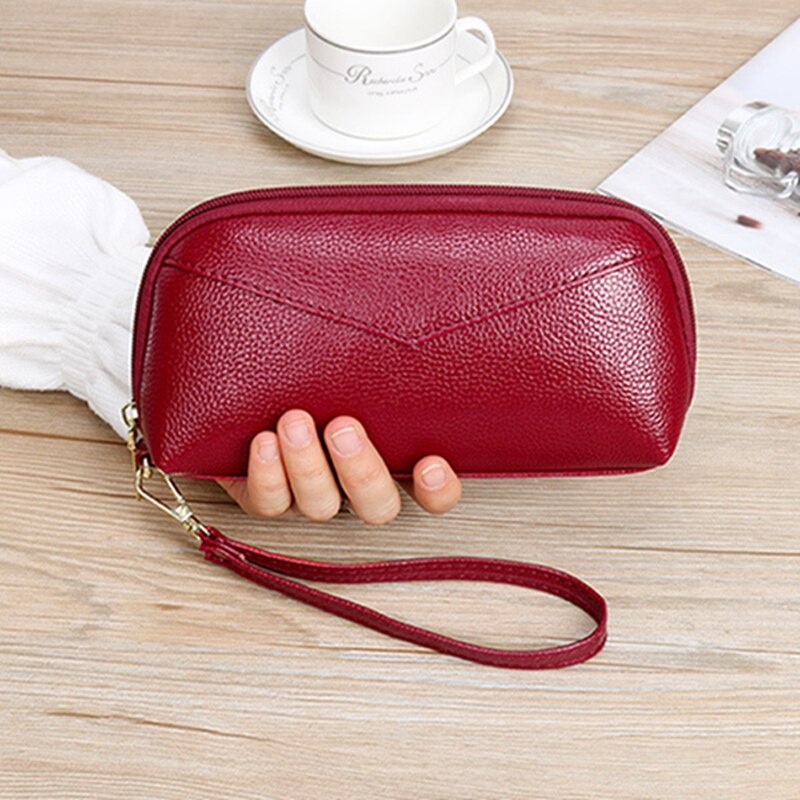Cartera multifuncional de estilo largo para mujer, billetera de piel sintética, monedero, tarjetero: Red