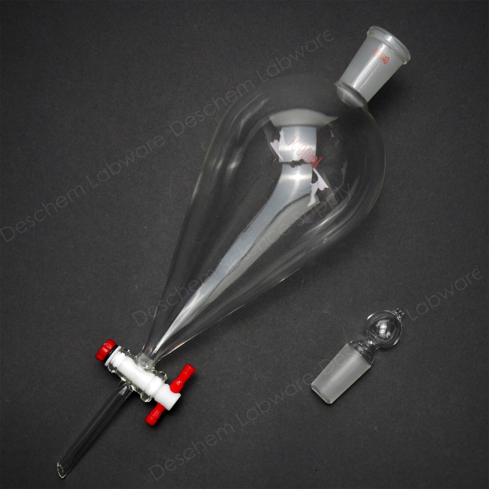 1000 Ml, 24/40,Glas Scheitrechter, Ptfe Kraan, 1L Lab Peervormig, Buis