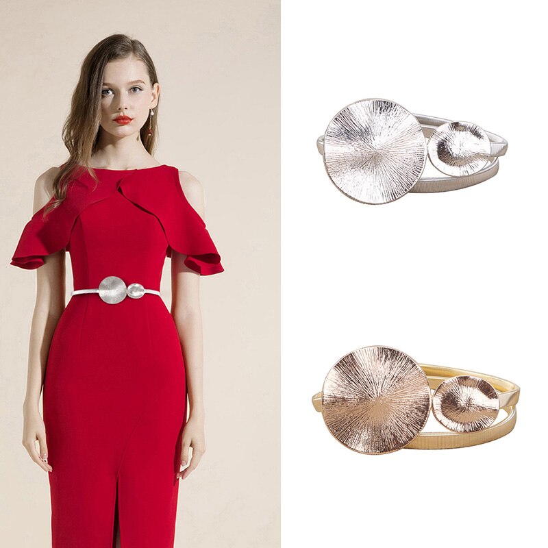 Cinturón elástico de metal para mujer con forma de flor y hoja, Cinturón fino con forma de flor y hojas, para boda