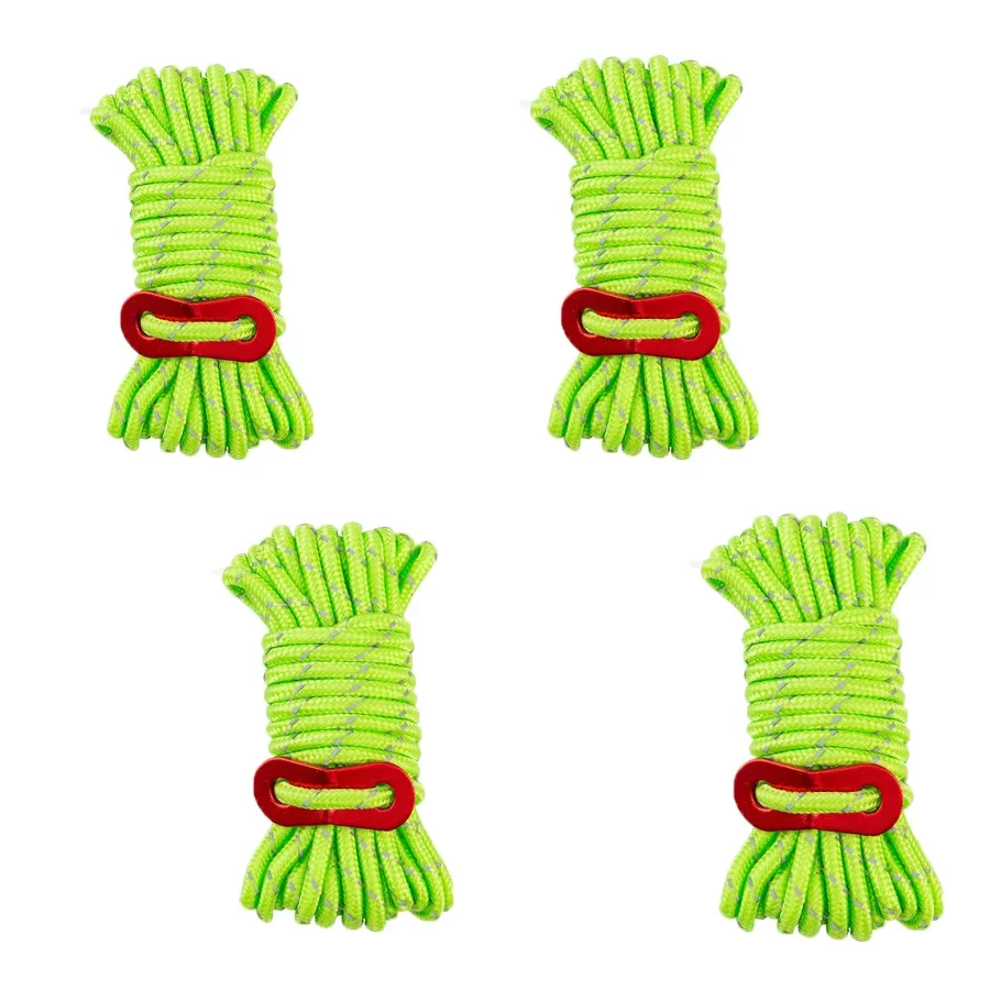 Cuerdas de Guylines para acampada, lona para tienda de campaña, escalada, senderismo, mochilero, líneas de Guy al aire libre, cuerdas para tienda, cuerda ligera para acampar: Verde claro