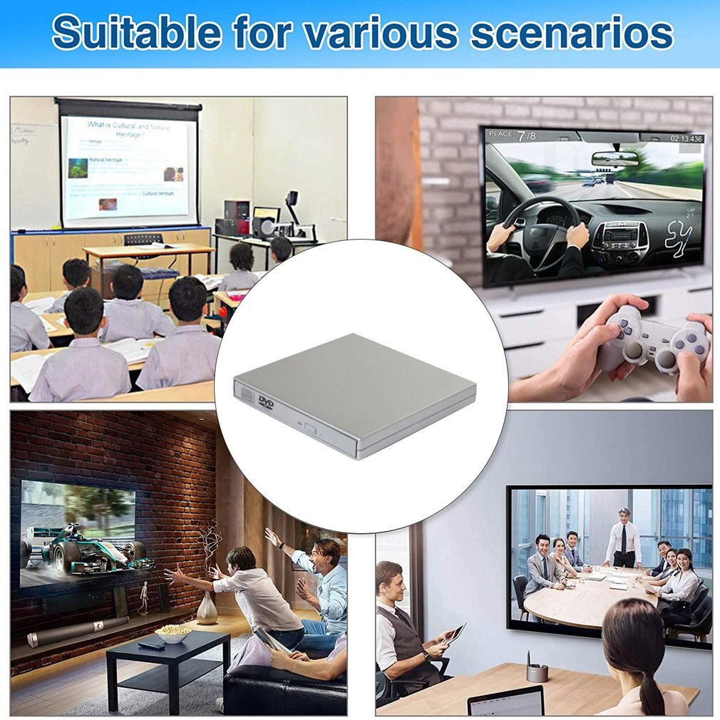 USB2.0 DVD Player Drive Free ROM External Player Combo CD Burner Drive For PC Mac Windows Laptop Computer