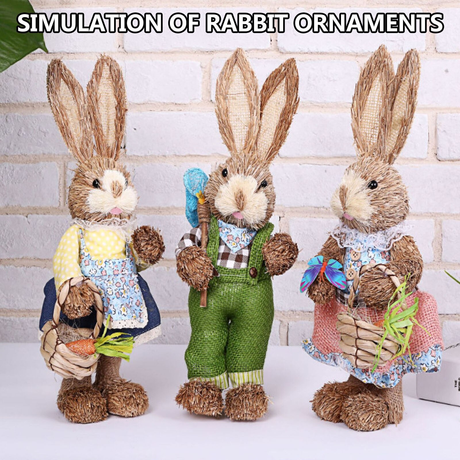 Pasen Simulatie Bunny Huis Tuin Bunny Decoratie Creatieve Stro Bunny Ornament Gesimuleerde Konijn Decor Tuin Decoratie # T2G