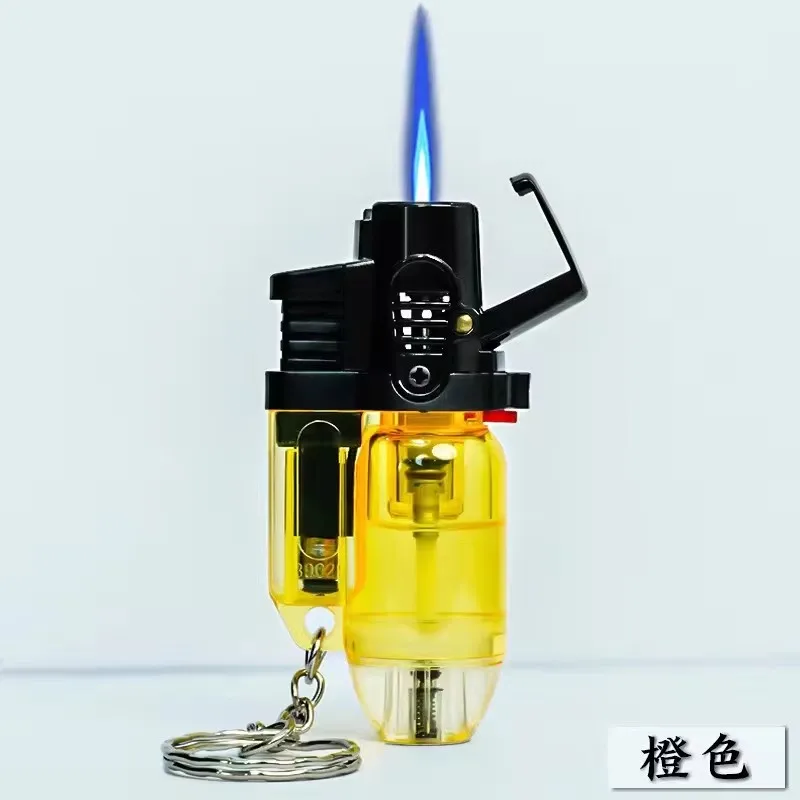 Briquet torche, briquets à jet de flamme verte, cuisine de réservoir de carburant visible coupe-vent à flamme réglable, extérieur, barbecue (sans gaz butane): YELLOW