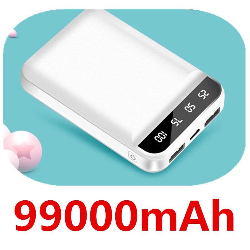Mini Power Bank 99000Mah Snel Opladen Power Bank 99000Mah Draagbare Externe Batterij Oplader Voor Iphone Xiaomi: white-99000mAh