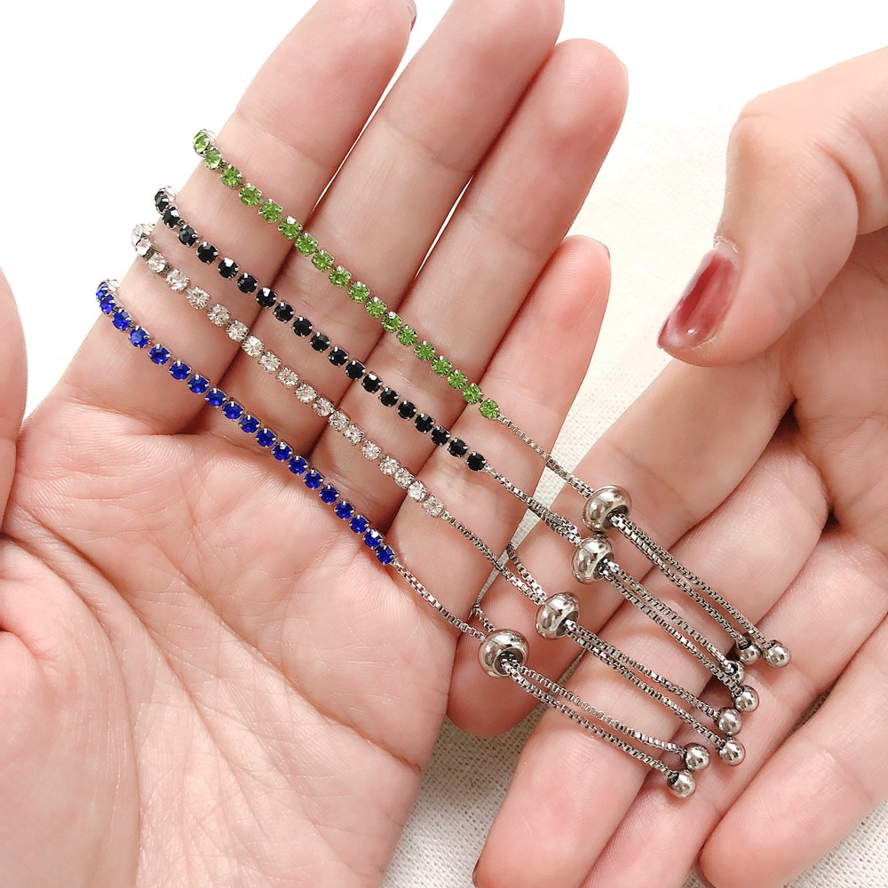 Charm Bracelets For Women Girls Party White Gold Small CZ Stone Adjustable Bridal Jewelry DWH095M