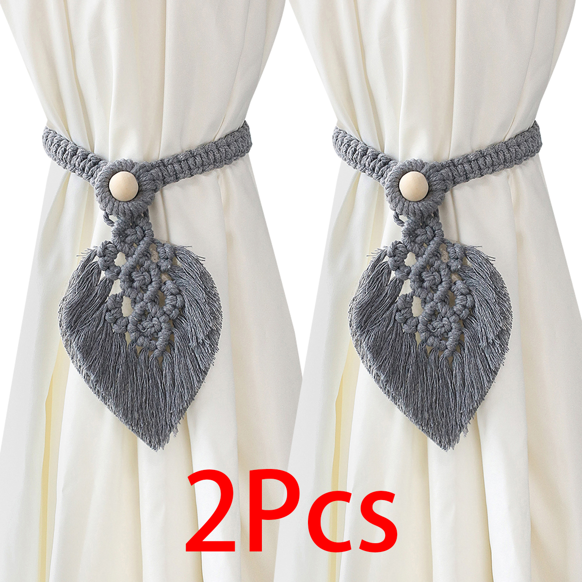 2-pack macrame gordijn tiebacks decoratief gordijn met kraal raambanden kawaii boho kamer decor woonkamer huisdecoratie cadeau: Putty