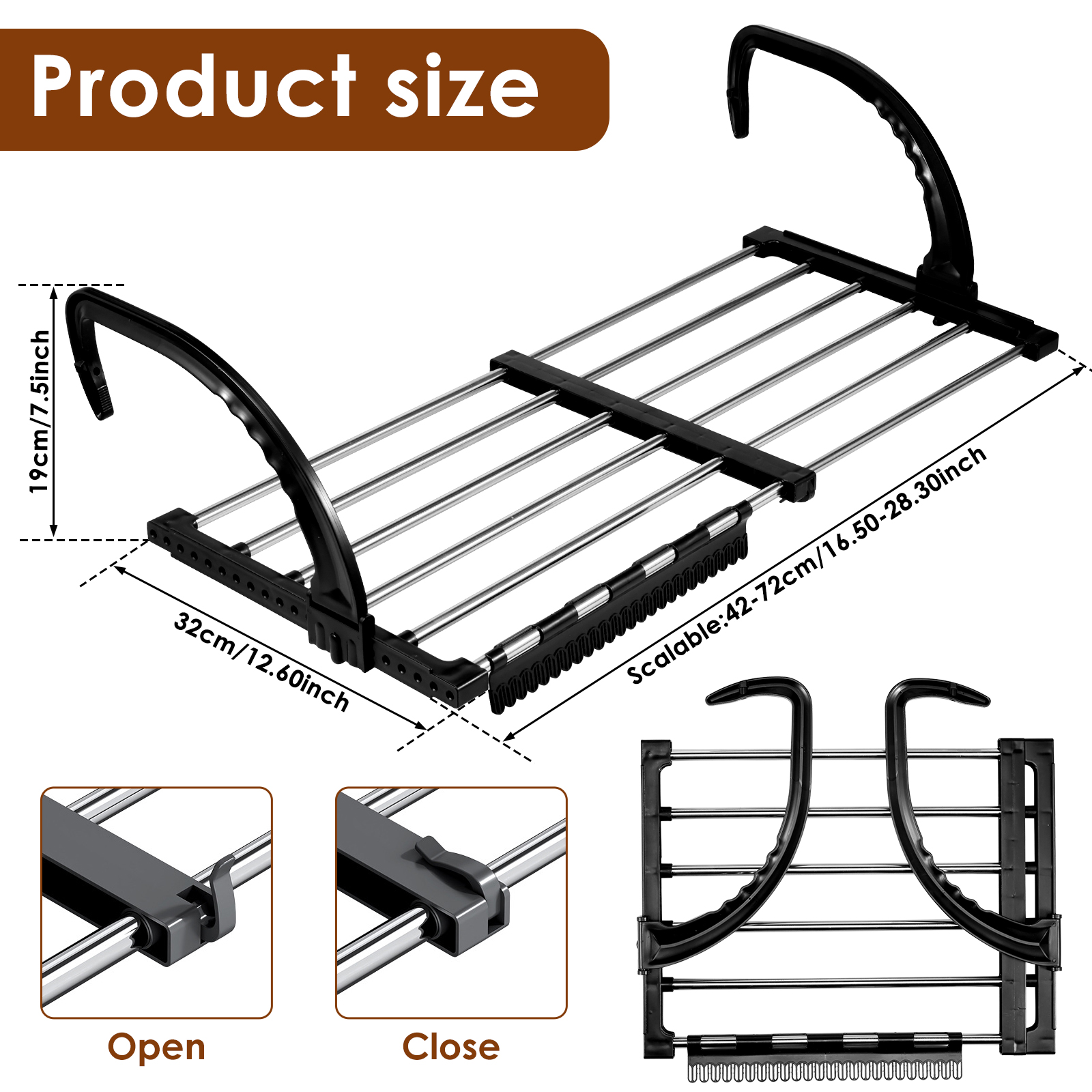 Extendable Radiator Drying Rack Stainless Steel Foldable Balcony Drying Clothes Airer Shoe Rack Window Towel Storage Portable