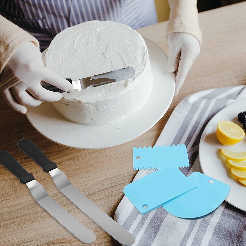 Angled Icing Spatula Set and 3 Packs Cake Scrapers Smoother, Stainless Steel Offset Spatulas Cake Frosting Spatula
