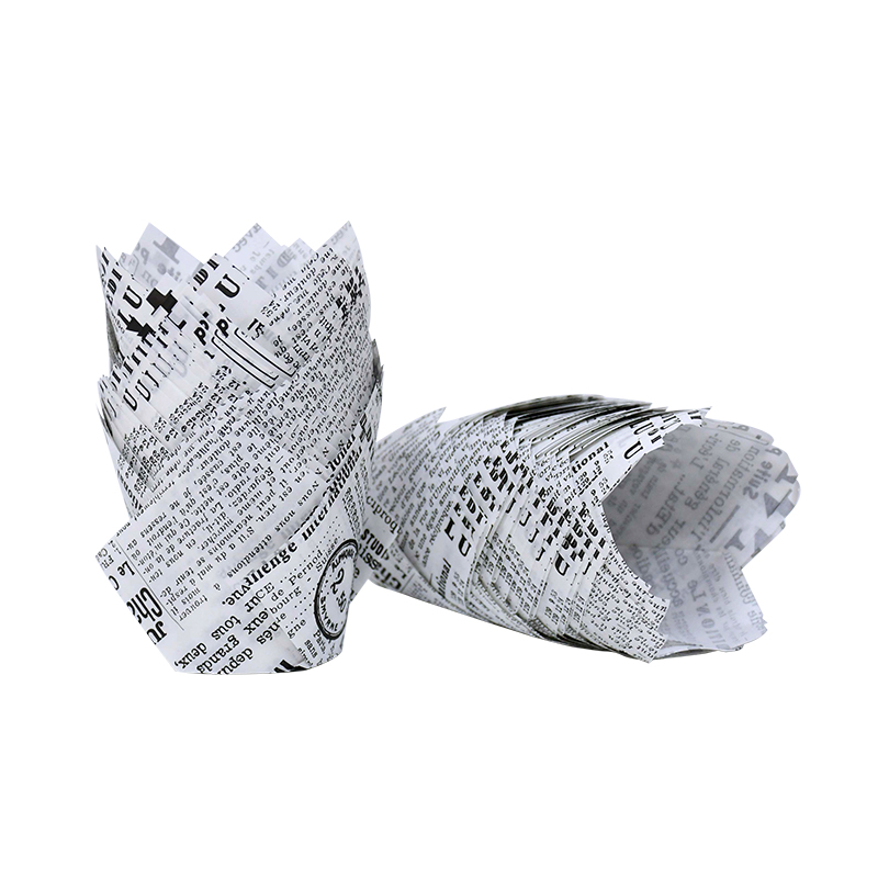 50 stk avisstil cupcake liner bagningskop til bryllupsfest caissettes tulipan muffin cupcake papir kop olietæt kageindpakning: Lyserød