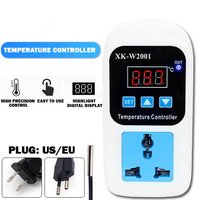 Greluma 1 stuk AC 110V-220V 10A Digitale temperatuurregelaar met waterdichte NTC 10K Sonde, Verwarmings en koelthermostaat schakelaar sensormeter Bereik van -50℃ tot 110