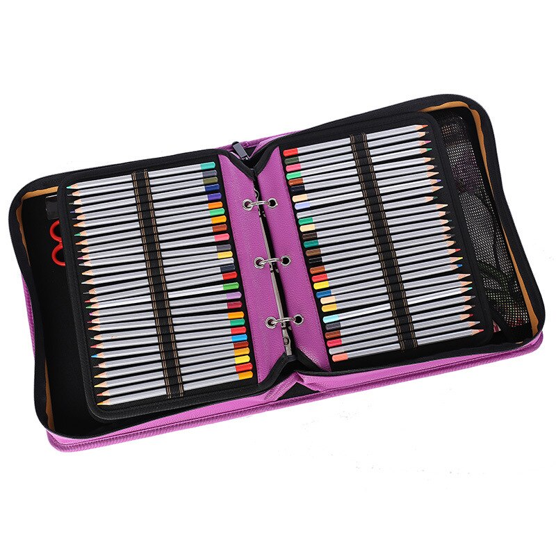 5 cores de couro do plutônio escola lápis caso 180 buraco grande pencilcase para lápis coloridos espiral portátil caneta caixa papelaria bolsa presente
