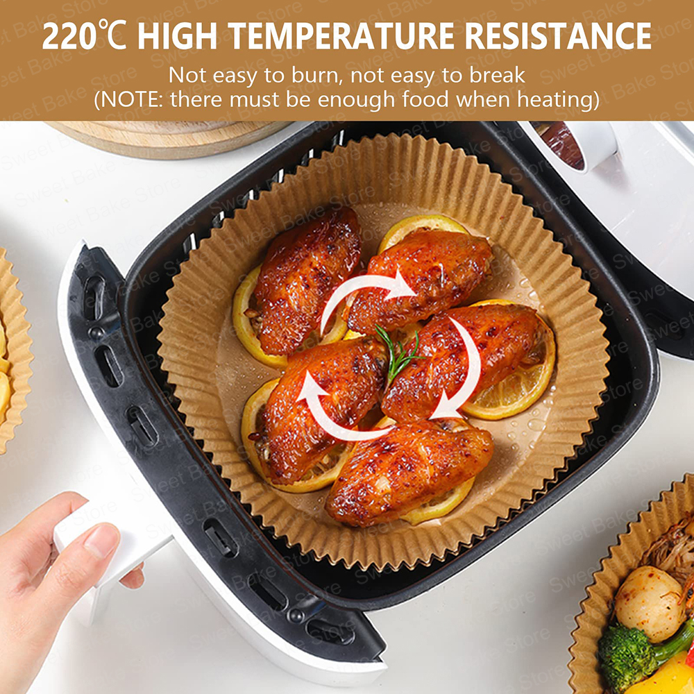 Revestimientos de papel pergamino desechables para freidora de aire redonda de 20CM, bandeja de papel antiadherente para horno, microondas y freidora de aire de 5-8 QT