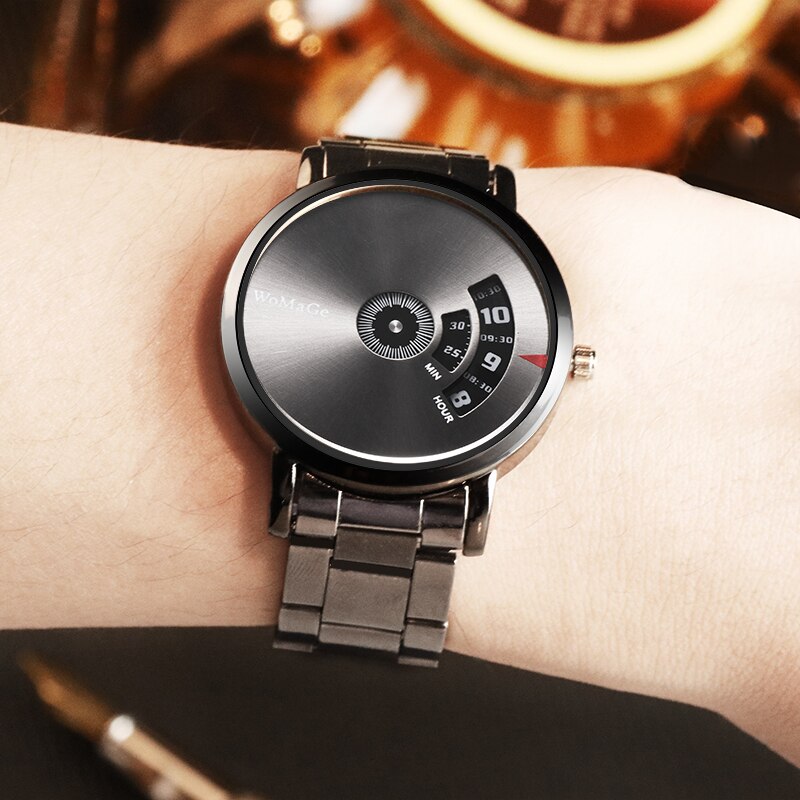 Relojes Womage hombres deportes relojes negro de acero inoxidable de cuarzo reloj masculino reloj hombre erkek kol saati montre homme