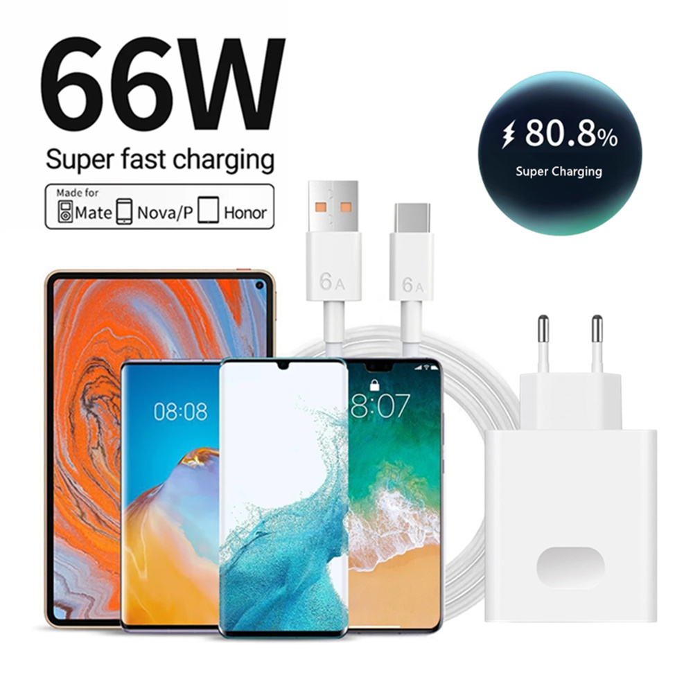 Chargeur Super rapide 66W 6A pour Huawei Mate 40 50 60 P50 P60 Nova 9 10 Honor 90 100 Magic 5 Lite 6 Pro Type C, câble de charge rapide
