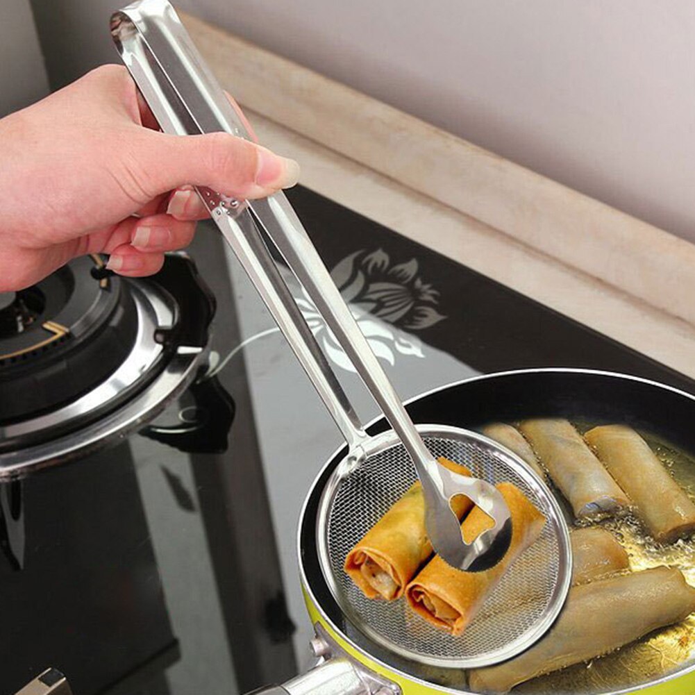Rustfrit stål filterske med klip mad salat olie-stegning mesh filter til køkken bbq  js22