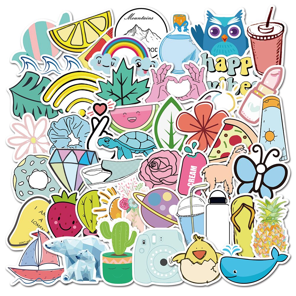 50 PCS Cartoon Simple VSCO Girls Kawaii Stickers For Chidren Toy Waterproof Sticker to DIY Laptop Bicycle Helmet Car Decals