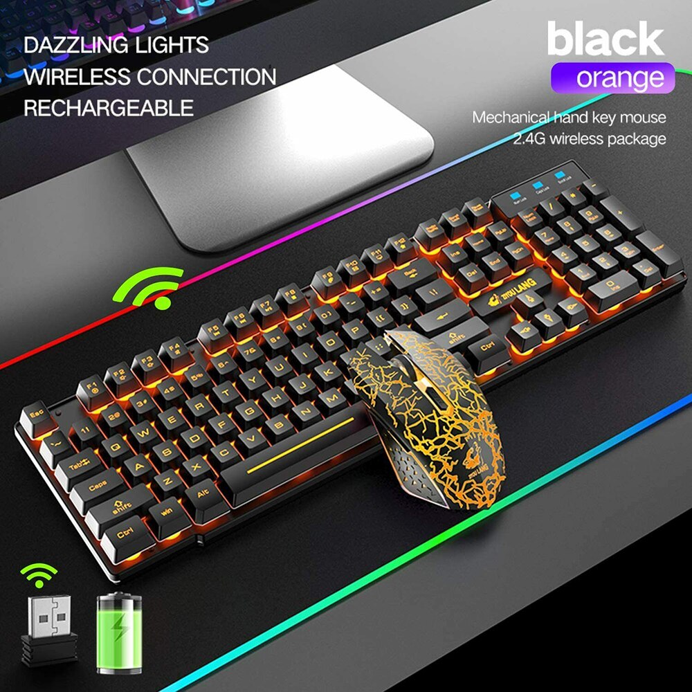SPASH Gaming Keyboard Mechanical Feel Rainbow LED Backlight USB Keyboard and Mouse Set Ergonomic for PC Laptop Computer Gamer