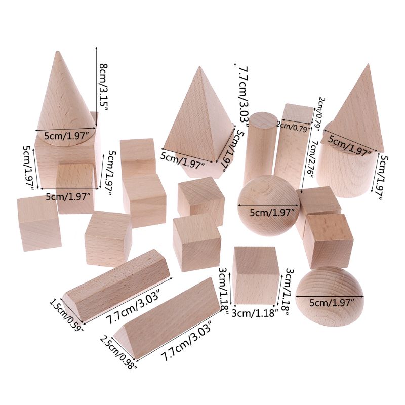 22pcs 3D Geometric Model Wooden Building Blocks Set For Kids Math Learning Education Toys 24BE