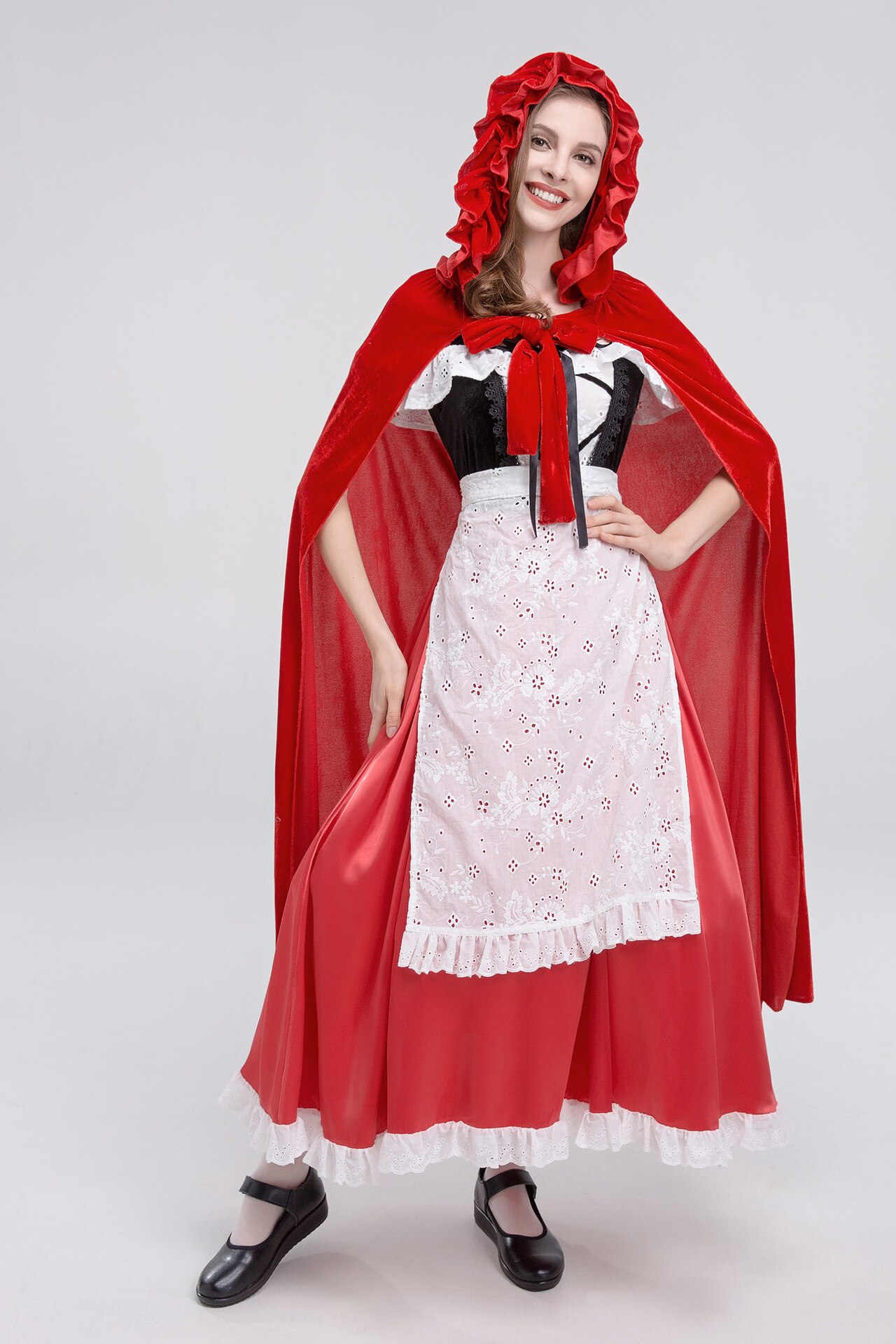 Little Red Riding Hood Costume cloak medieval vintage costume dress Maid Costume Long Dress Cloak