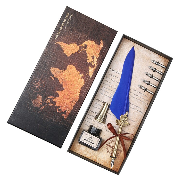 Vintage Antieke Veer Dip Pen Metalen Nibbed Pen Inkt Schrijven Quill Plakboek Veer Pen Set Creatieve Vulpen: 3