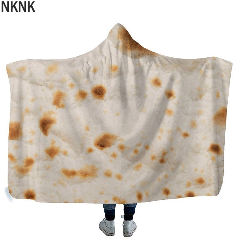 Tortilla 3D imprimé peluche à capuche couverture pour adultes enfant hiver doux polaire Burrito couverture pour emmailloter portable jeter des couvertures