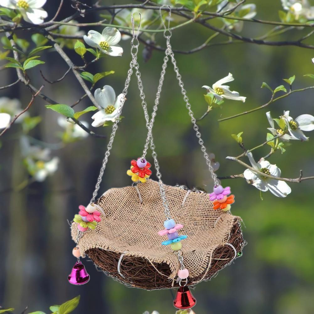Parrot Swing with Bell Hanging Rattan Rattan Bird's Nest Nibble Swing Stand Bite-resistant Bird Perch Toy for Parrot Supplies