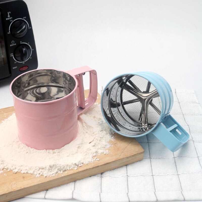 Tamiz de harina de acero inoxidable, cuchillo de malla semiautomático, agitador de azúcar en polvo, utensilios para hornear, herramienta de pastelería para hornear, Gadget de cocina